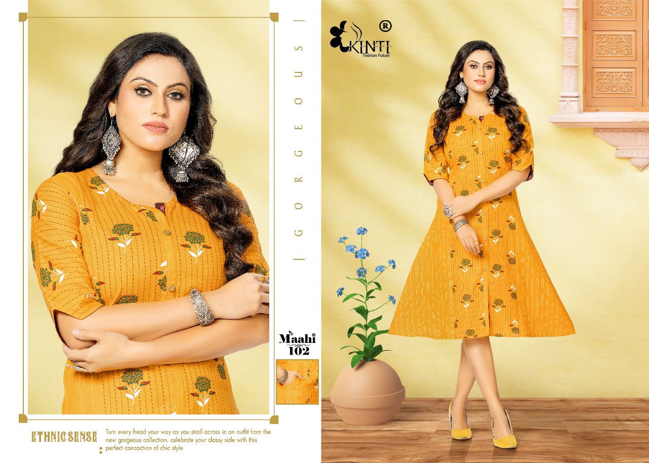 Kinti Maahi Ethnic Wear Princess Cut Wholesale Cotton Kurtis Catalog